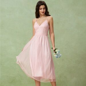 RIHOAS Pink V Neck Backless Slip Midi Dress S